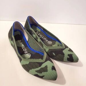 Rothy’s Camo Pointed Toe Flats Size W9 Green Knit Lightweight Casual Comfy Shoes